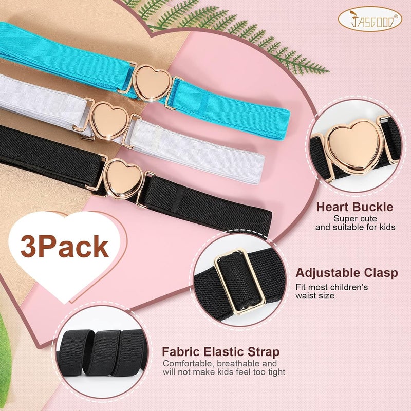 Jas. Good Elastic Belts for Toddler Kids Adjustable Boys Girls Teens Stretch Belts with Heart Buckle for Back to School - Image 4
